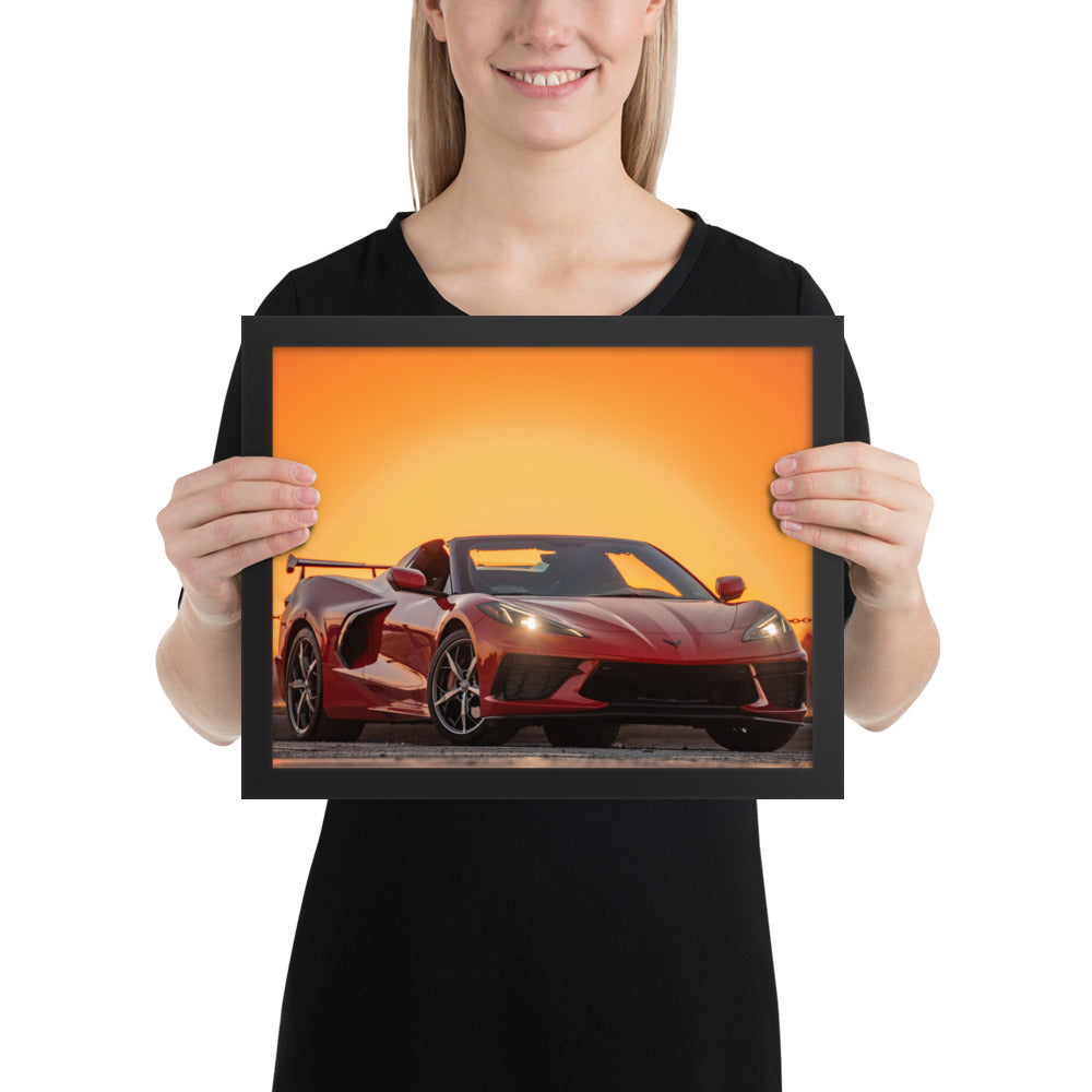 C8 Corvette Sunset Framed Matte