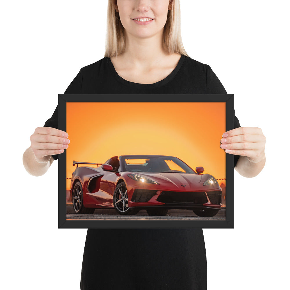 C8 Corvette Sunset Framed Matte