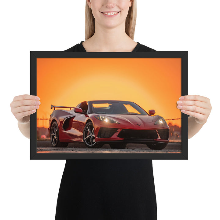 C8 Corvette Sunset Framed Matte