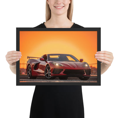 C8 Corvette Sunset Framed Matte
