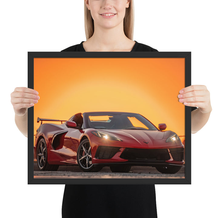 C8 Corvette Sunset Framed Matte