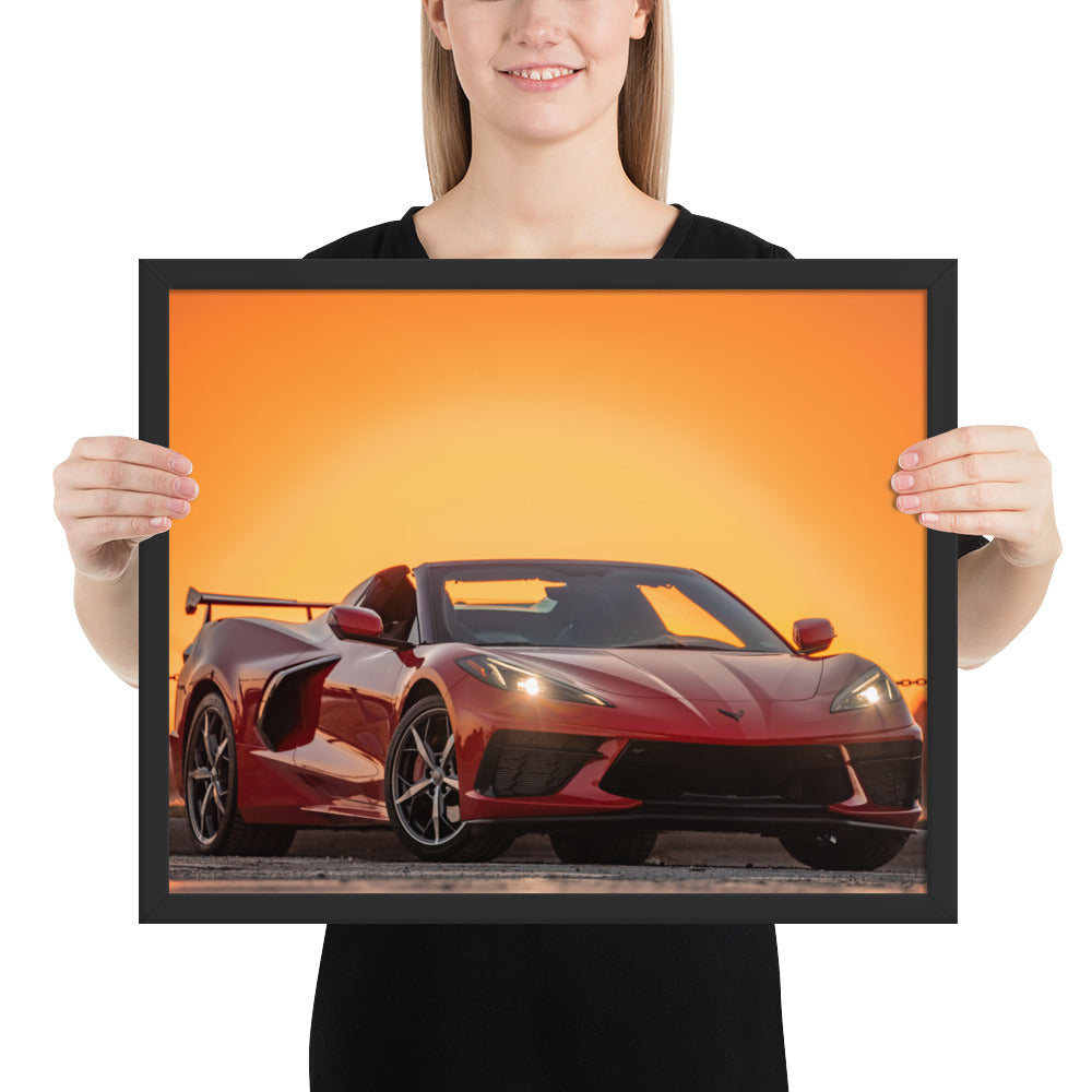 C8 Corvette Sunset Framed Matte