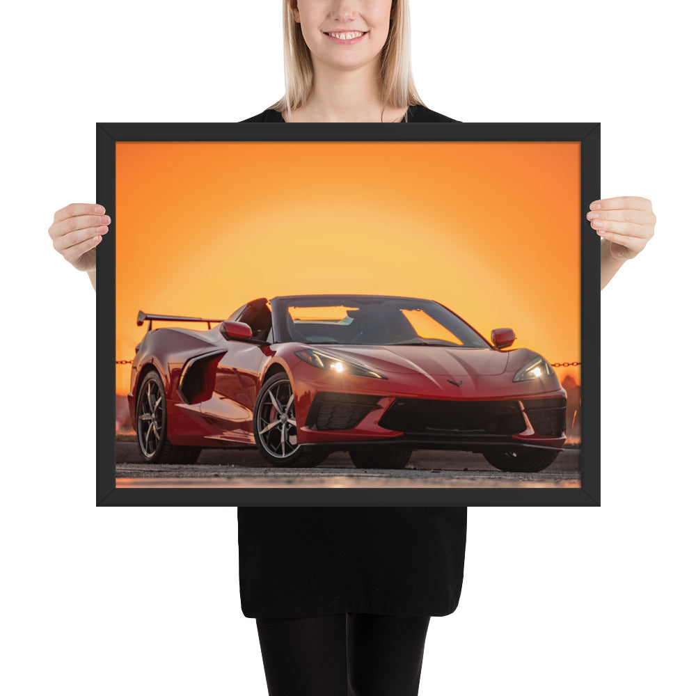 C8 Corvette Sunset Framed Matte