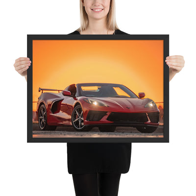 C8 Corvette Sunset Framed Matte