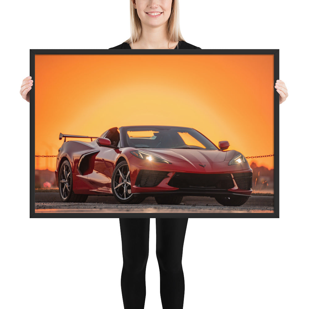 C8 Corvette Sunset Framed Matte