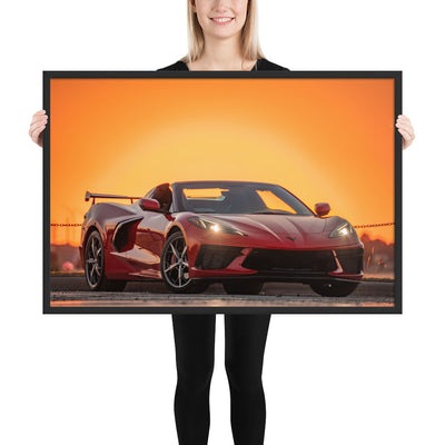 C8 Corvette Sunset Framed Matte