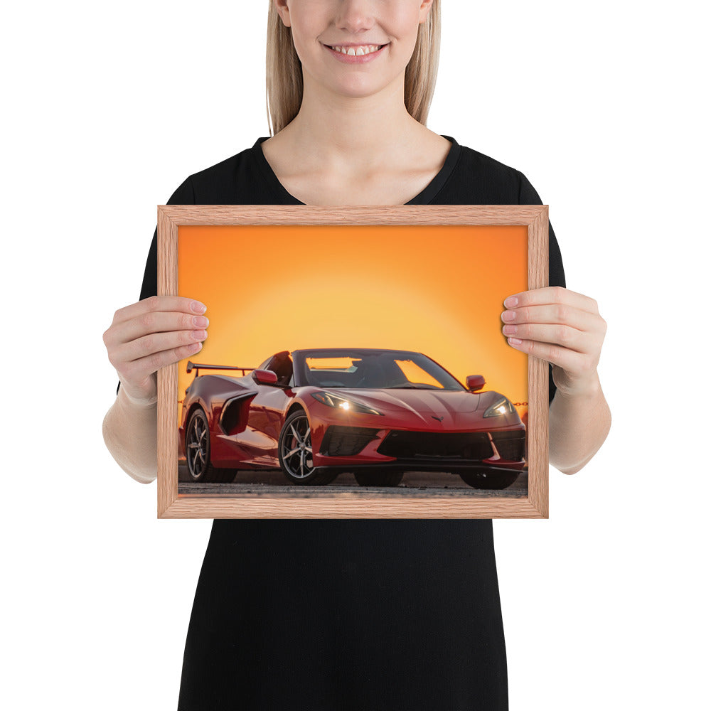C8 Corvette Sunset Framed Matte