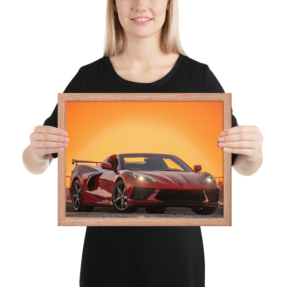 C8 Corvette Sunset Framed Matte