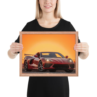 C8 Corvette Sunset Framed Matte