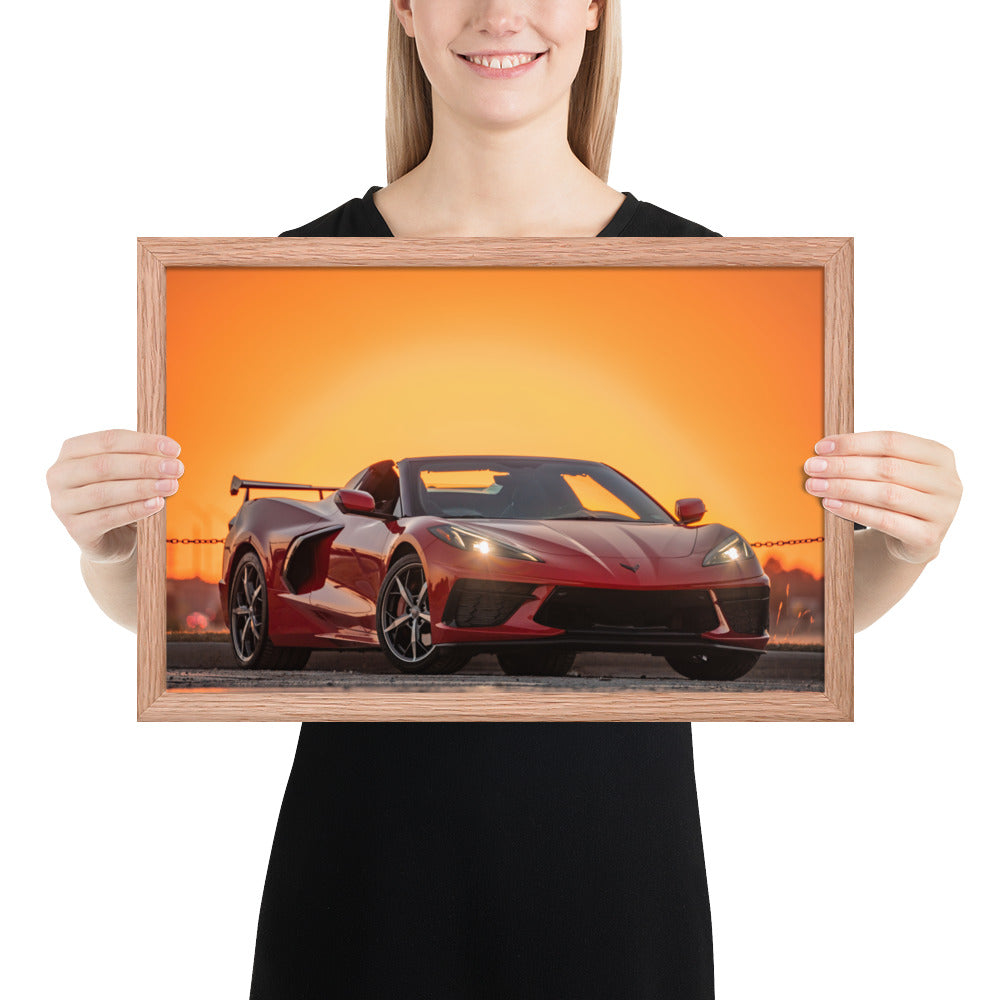 C8 Corvette Sunset Framed Matte