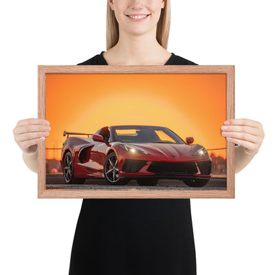 C8 Corvette Sunset Framed Matte
