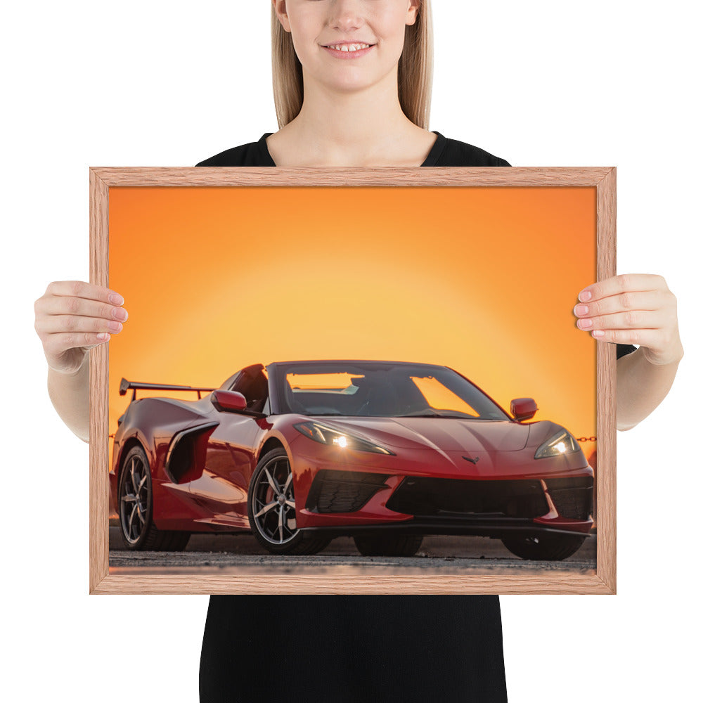 C8 Corvette Sunset Framed Matte