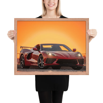C8 Corvette Sunset Framed Matte