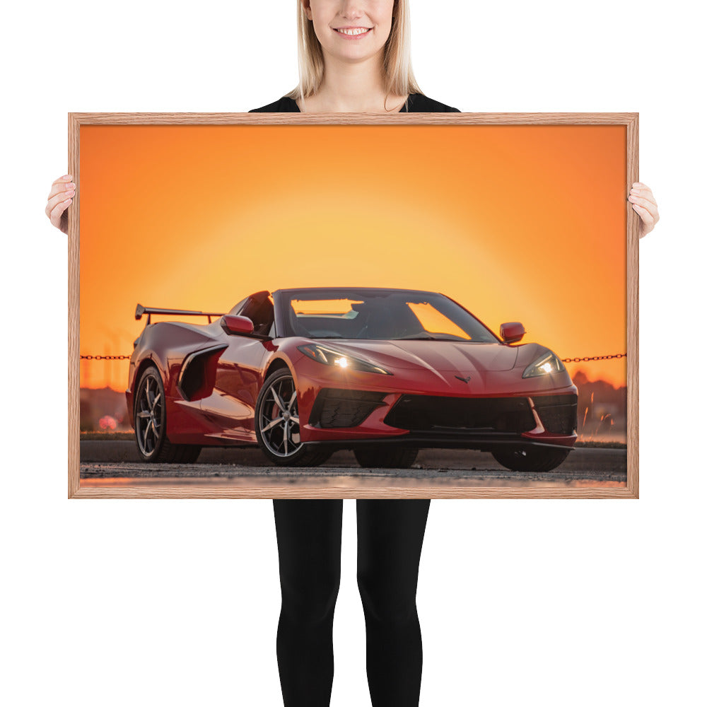 C8 Corvette Sunset Framed Matte