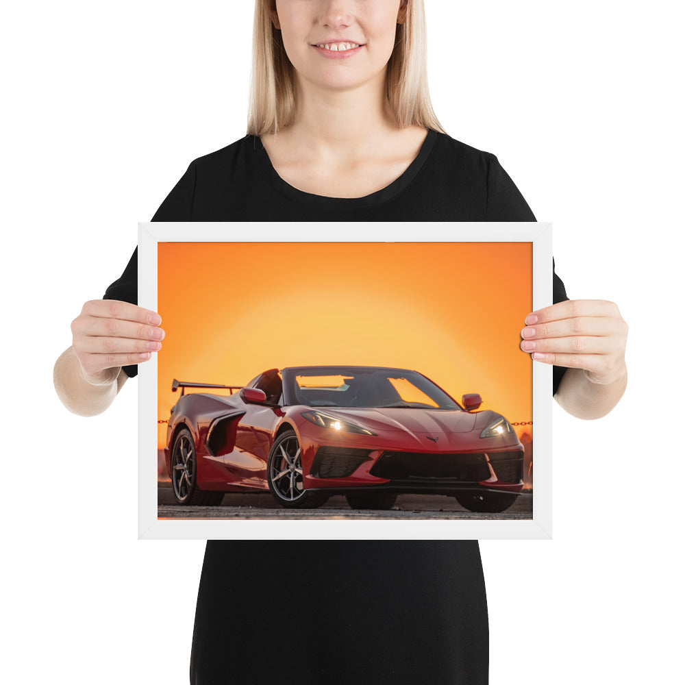 C8 Corvette Sunset Framed Matte