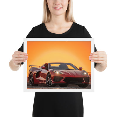 C8 Corvette Sunset Framed Matte