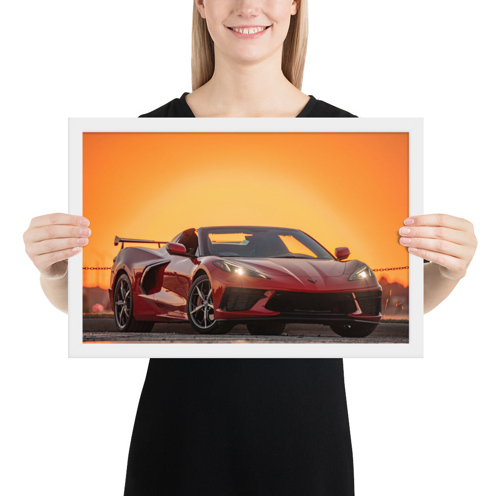 C8 Corvette Sunset Framed Matte