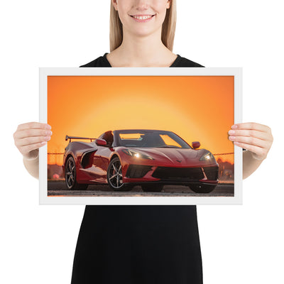 C8 Corvette Sunset Framed Matte