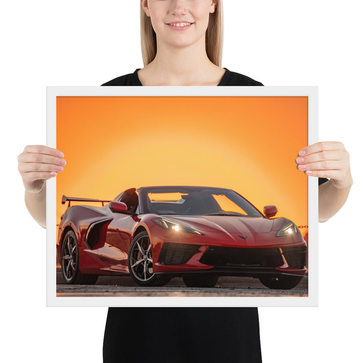 C8 Corvette Sunset Framed Matte