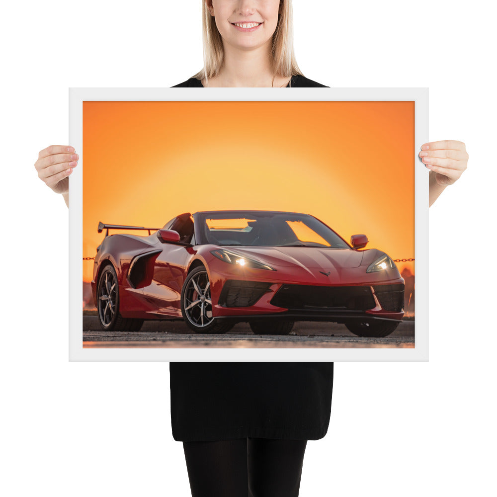 C8 Corvette Sunset Framed Matte