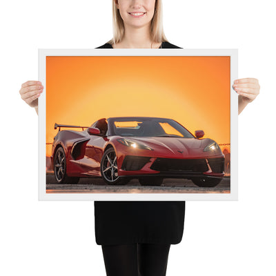 C8 Corvette Sunset Framed Matte