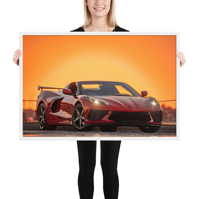 C8 Corvette Sunset Framed Matte